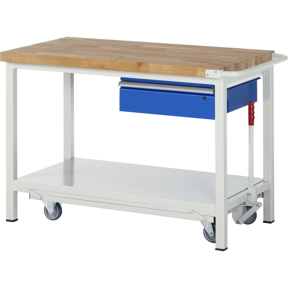 Obrázek produktu: Pracovní stůl RAU s podvozkem řady 8000, V×Š×H 880 × 1250 × 700 mm, dole odkládací plocha, 1 zásuvka
