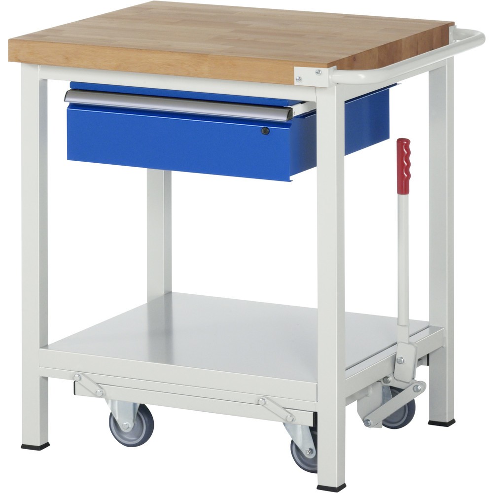 Obrázek produktu: Pracovní stůl RAU s podvozkem řady 8000, V×Š×H 880 × 750 × 700 mm, dole odkládací plocha, 1 zásuvka
