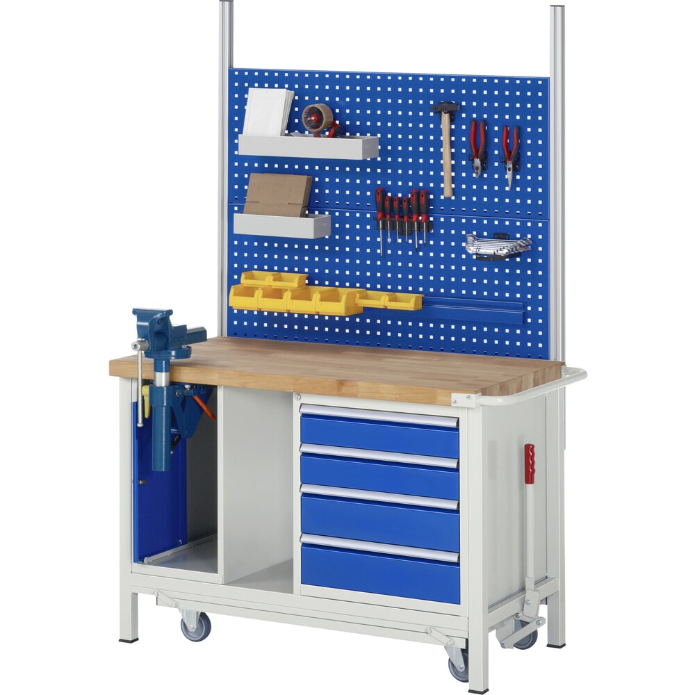 Číslo obrázku produktu 15: Pracovní stůl RAU řada 8000 se zapuštěným pojezdem, 2x kontejner, VxŠxH 880 x 1250 x 700 mm, 1x zásuvka, 1 křídlové dveře