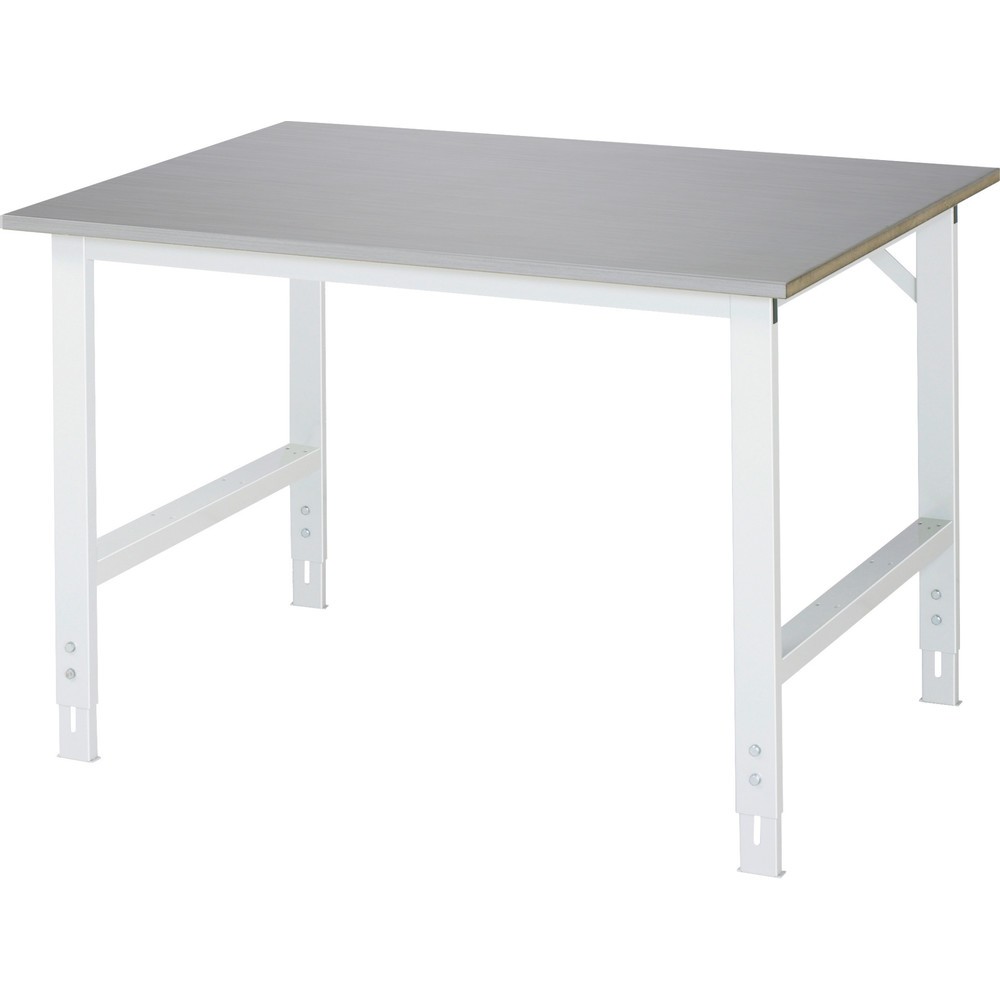 Obrázek produktu: Pracovní stůl RAU ve výškově nastavitelném provedení, řada TOM, V×Š×H 760-1080 × 1250 × 1000 mm, pracovní deska z plechu z nerezové oceli