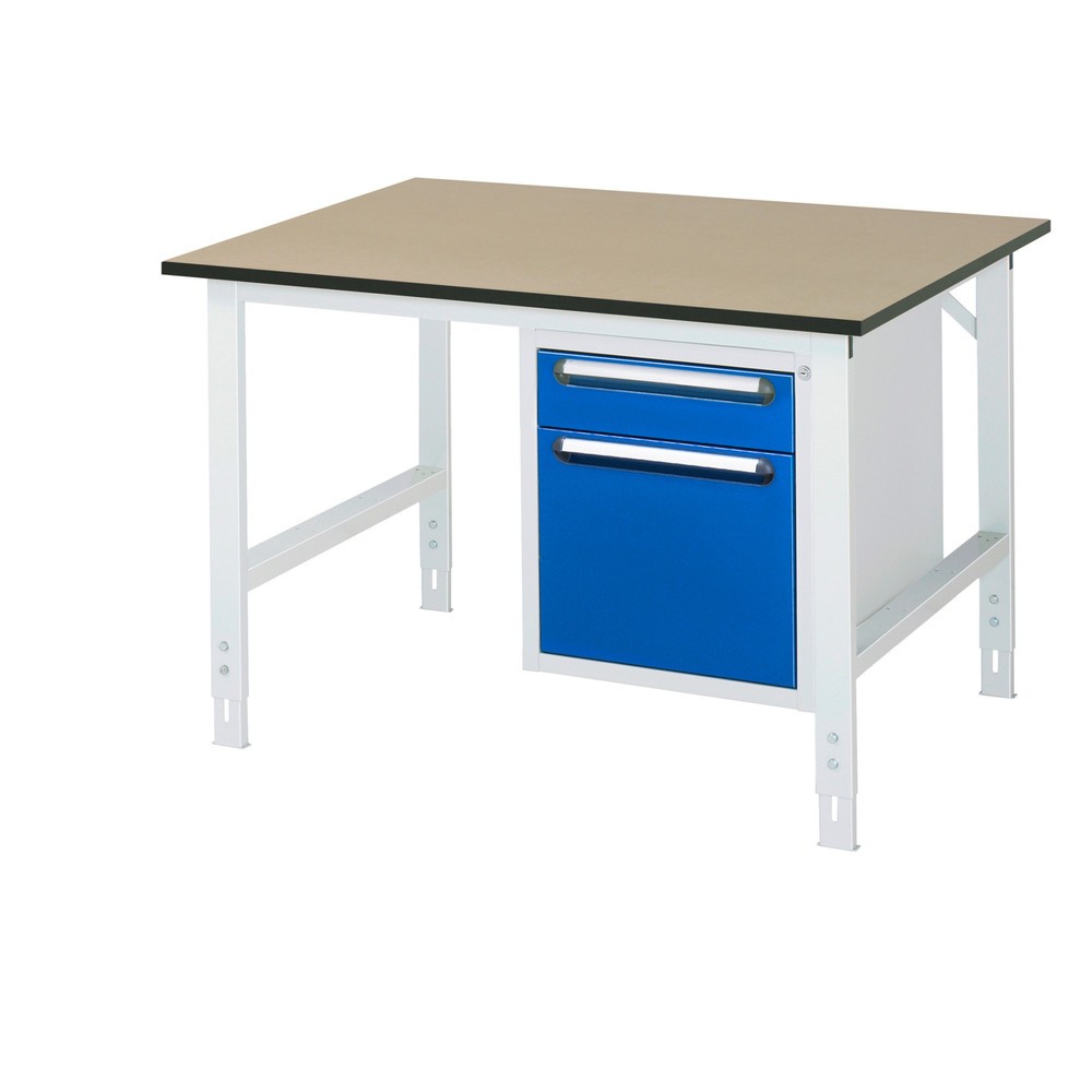 Obrázek produktu: Pracovní stůl RAU ve výškově nastavitelném provedení, řada TOM, VxŠxH 760-1080 x 1 250 x 1000 mm, 2 zásuvky, pracovní deska MDF