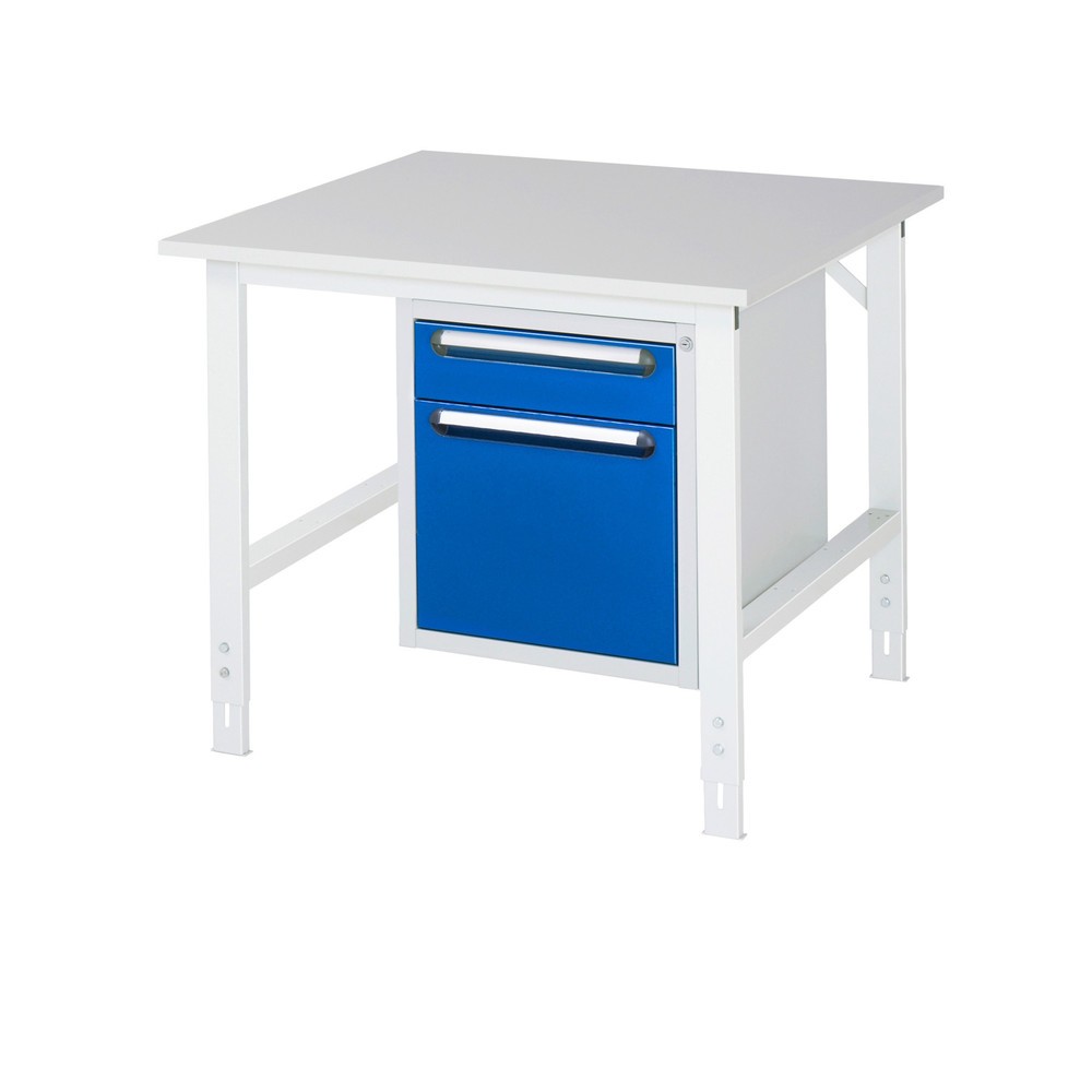 Obrázek produktu: Pracovní stůl RAU ve výškově nastavitelném provedení, řada TOM, VxŠxH 760-1080 x 1000 x 1000 mm, 2 zásuvky, pracovní deska s melaminovým povrchem