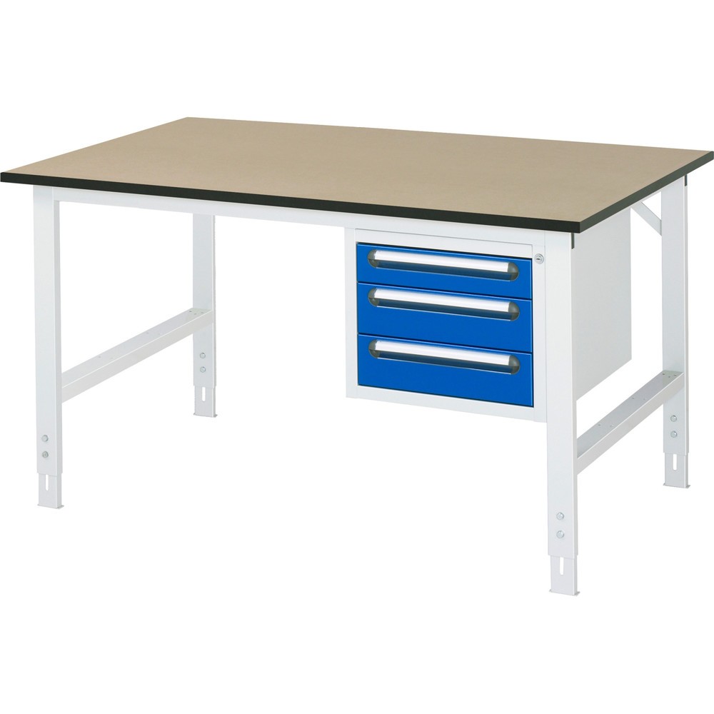 Obrázek produktu: Pracovní stůl RAU ve výškově nastavitelném provedení, řada TOM, VxŠxH 760-1080 x 1500 x 1000 mm, 3 zásuvky, pracovní deska MDF