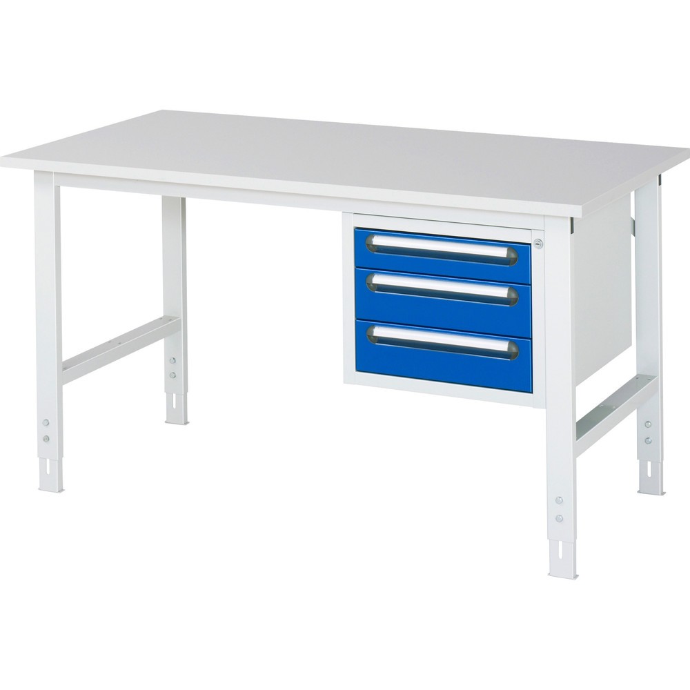 Obrázek produktu: Pracovní stůl RAU ve výškově nastavitelném provedení, řada TOM, VxŠxH 760-1080 x 1500 x 800 mm, 3 zásuvky, pracovní deska s melaminovým povrchem