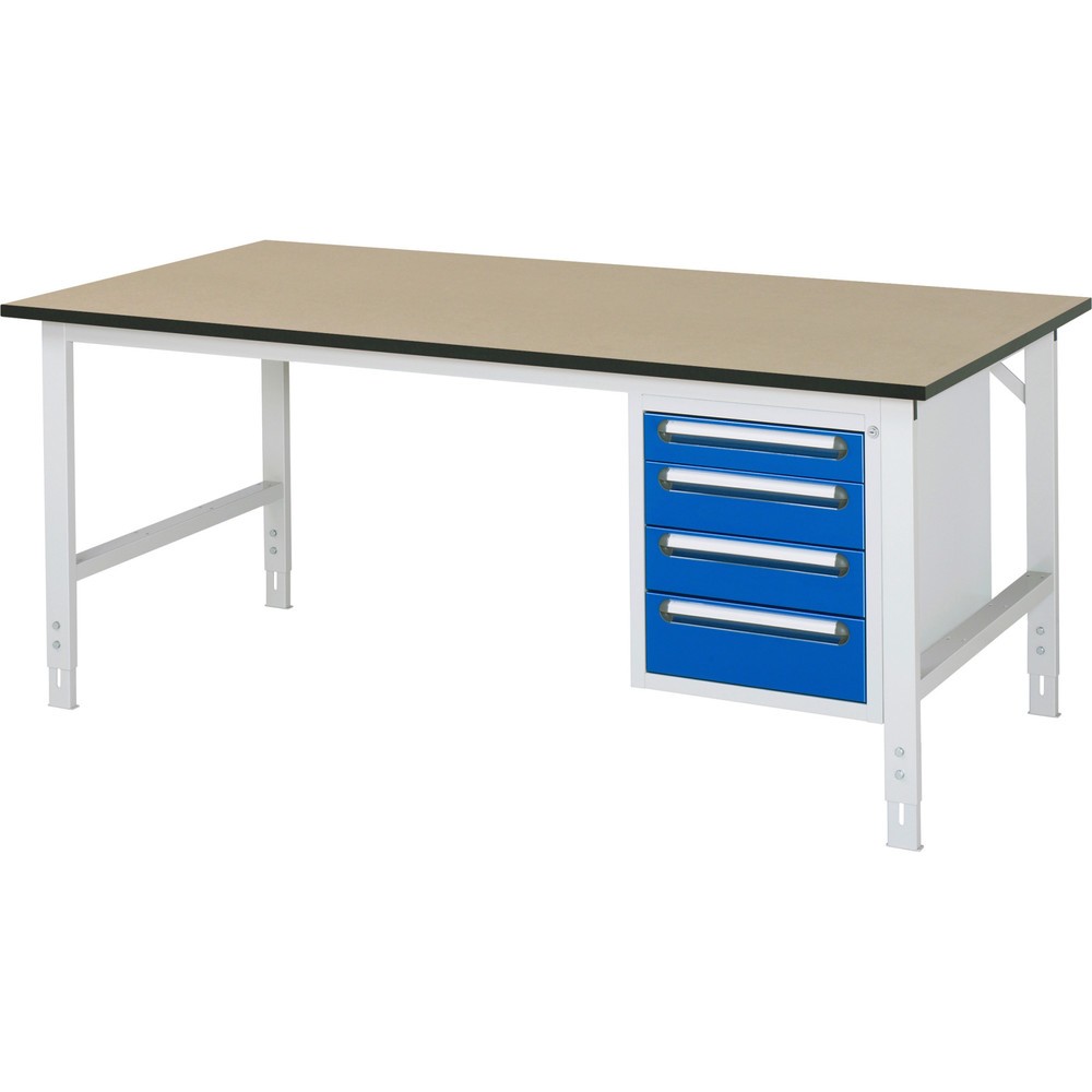 Obrázek produktu: Pracovní stůl RAU ve výškově nastavitelném provedení, řada TOM, VxŠxH 760-1080 x 2500 x 1000 mm, 4 zásuvky, pracovní deska MDF