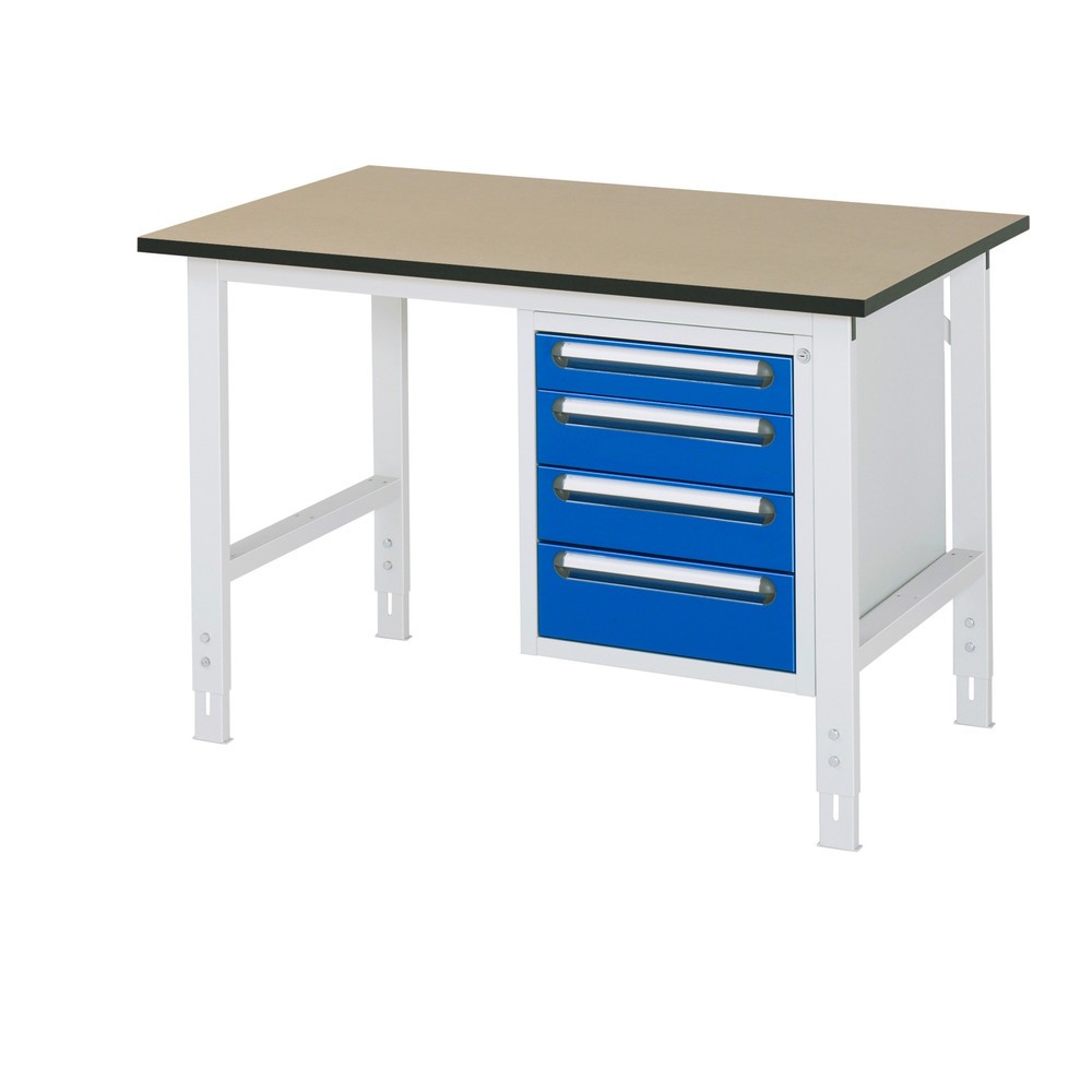 Obrázek produktu: Pracovní stůl RAU ve výškově nastavitelném provedení, řada TOM, VxŠxH 760-1080 x 1250 x 800 mm, 4 zásuvky, pracovní deska MDF