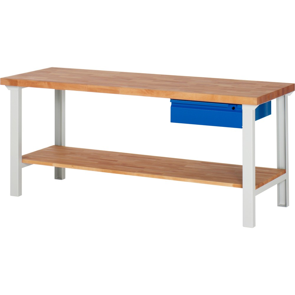 Obrázek produktu: Pracovní stůl Steinbock®, se zásuvkou a odkládací policí, V×Š×H 840 × 2000 × 700 mm, RAL 7035/5010