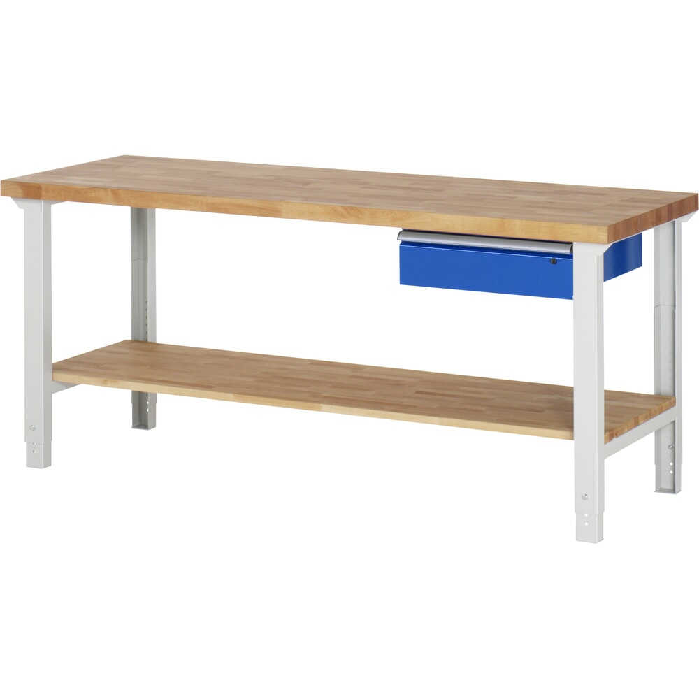 Obrázok výrobku: Pracovný stôl RAU série 7 000, v × š × h 790 – 1 140 × 2 000 × 700 mm, s dolným odkladacím dnom, s 1 zásuvkou vpravo