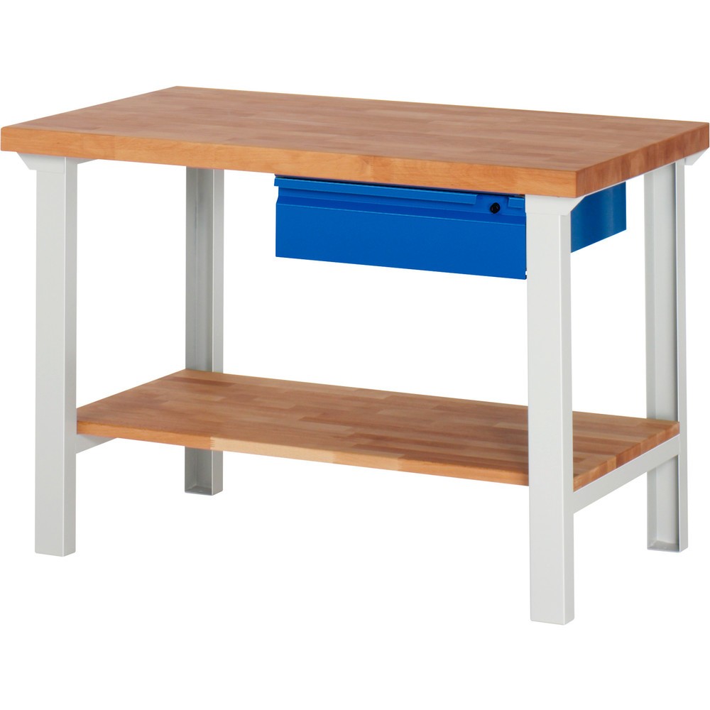 Číslo obrázka výrobku 1: Pracovný stôl RAU série 7000, 1 odkladacie dno z bukového masívu, v × š × h 840 × 1 250 × 700 mm, 1 zásuvka 1 × 150 mm
