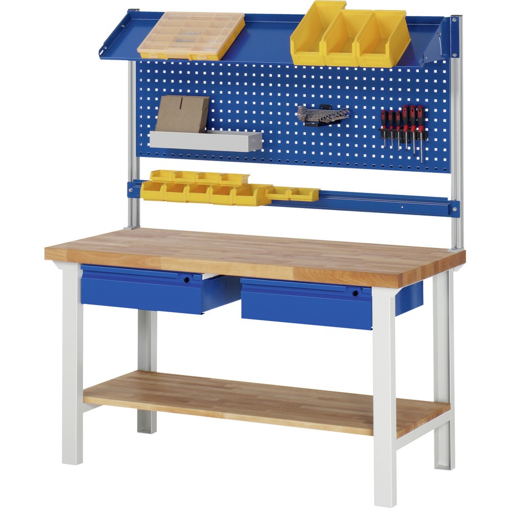 Číslo obrázka výrobku 5: Pracovný stôl RAU série 7000, 1 odkladacie dno z bukového masívu, v × š × h 840 × 1 500 × 700 mm, 2 zásuv. 2 × 150 mm