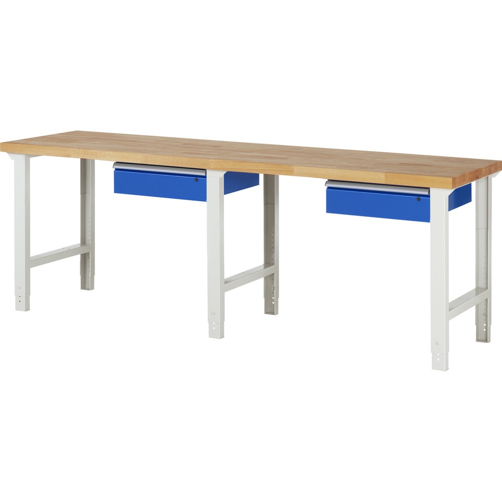 Obrázok výrobku: Pracovný stôl RAU série 7 000, v × š × h 790 – 1 140 × 2 500 × 700 mm, s 2 zásuvkami