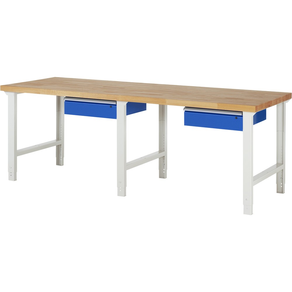 Obrázok výrobku: Pracovný stôl RAU série 7 000, v × š × h 790 – 1 140 × 2 500 × 900 mm, s 2 zásuvkami