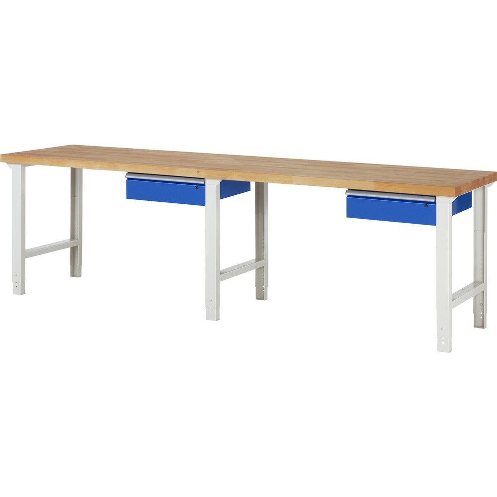 Obrázok výrobku: Pracovný stôl RAU série 7 000, v × š × h 790 – 1 140 × 3 000 × 700 mm, s 2 zásuvkami