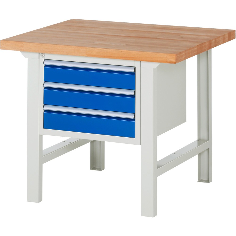 Obrázok výrobku: Pracovný stôl RAU série 7000, v × š × h 840 × 1 000 × 900 mm, 3 zásuv., 3 × 120 mm