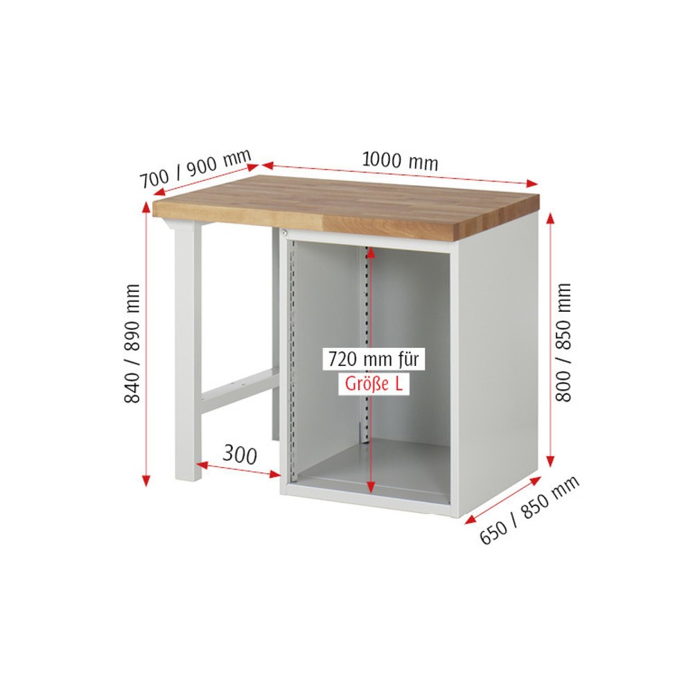 Číslo obrázka výrobku 5: Pracovný stôl RAU série 7000, počet kontajnerov: 1, v × š × h 840 × 1 000 × 900 mm, 5 zásuv. s 90 % vysunutím, 1 × 60, 1 × 90, 2 × 150, 1 × 270 mm, nosnosť zásuv. 100 kg