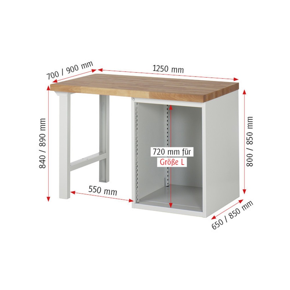 Číslo obrázka výrobku 8: Pracovný stôl RAU série 7000, počet kontajnerov: 1, v × š × h 890 × 1 250 × 900 mm, 2 zásuv. s 100 % vysunutím, 1 krídlové dvere, 1 polica
