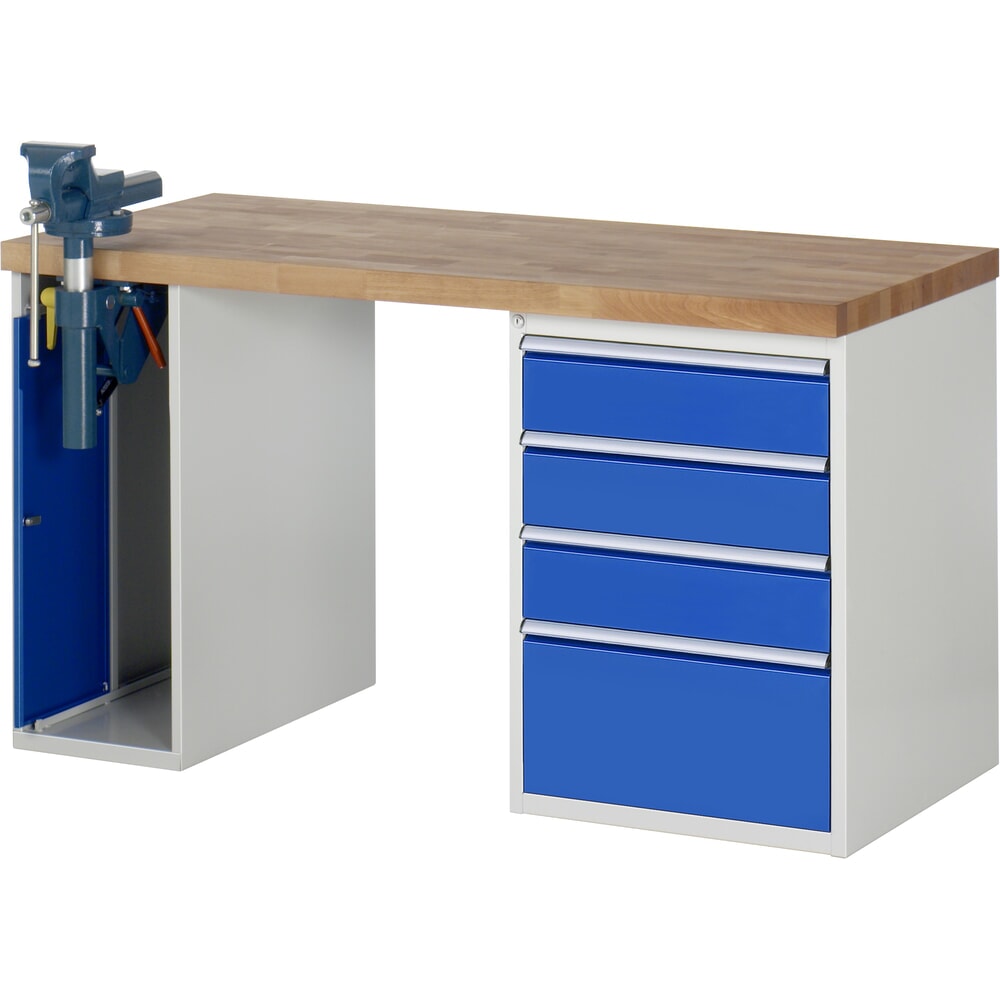 Obrázok výrobku: Pracovný stôl RAU série 7000, počet kontajnerov: 2, v × š × h 840 × 1 500 × 700 mm, 4 zásuv. s 90 % vysunutím, 3 × 150 mm, 1 × 270 mm, nosnosť zásuv. 100 kg