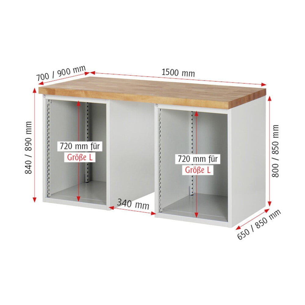 Číslo obrázka výrobku 5: Pracovný stôl RAU série 7000, počet kontajnerov: 2, v × š × h 840 × 1 500 × 700 mm, 12 zásuv. s 90 % vysunutím, 6 × 90 mm, 6 × 150 mm