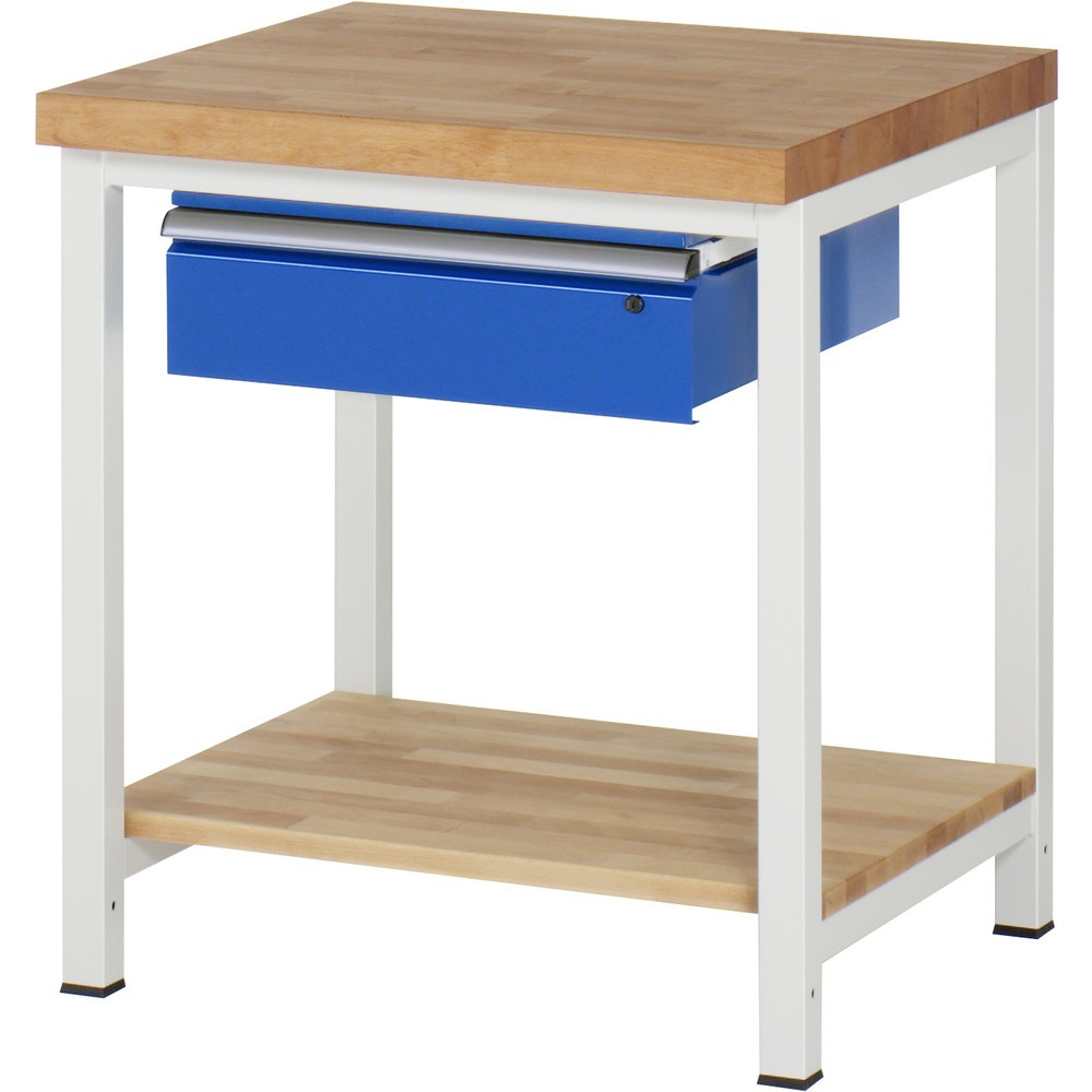 Obrázok výrobku: Pracovný stôl RAU série 8 000, v × š × h 840 – 1 040 × 750 × 700 mm, 1 zásuvka vpravo, dolné odkladacie dno