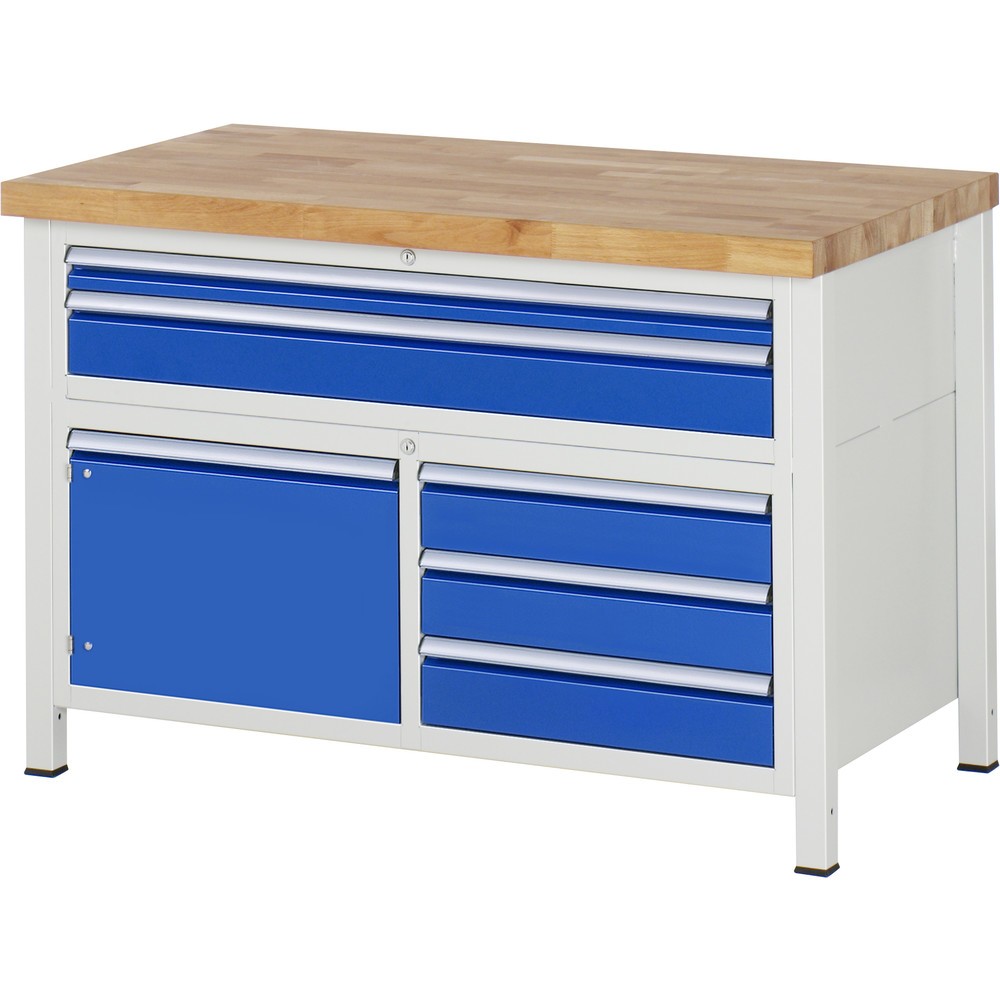 Číslo obrázka výrobku 1: Pracovný stôl RAU série 8000, 1 trojitý kontajner, v × š × h 840 × 1 250 × 700 mm, 5 zásuviek