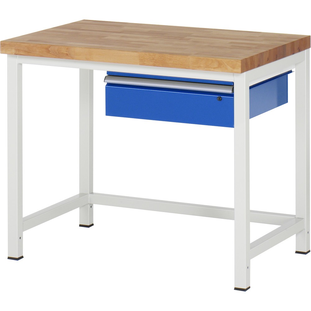 Obrázok výrobku: Pracovný stôl RAU série 8000, v × š × h 840 × 1 000 × 700 mm, 1 zásuvka, nosnosť zásuv. 50 kg