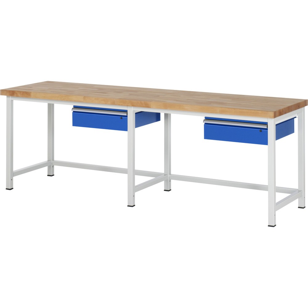 Obrázok výrobku: Pracovný stôl RAU série 8 000, v × š × h 840 – 1 040 × 2 500 × 700 mm, 2 zásuvky