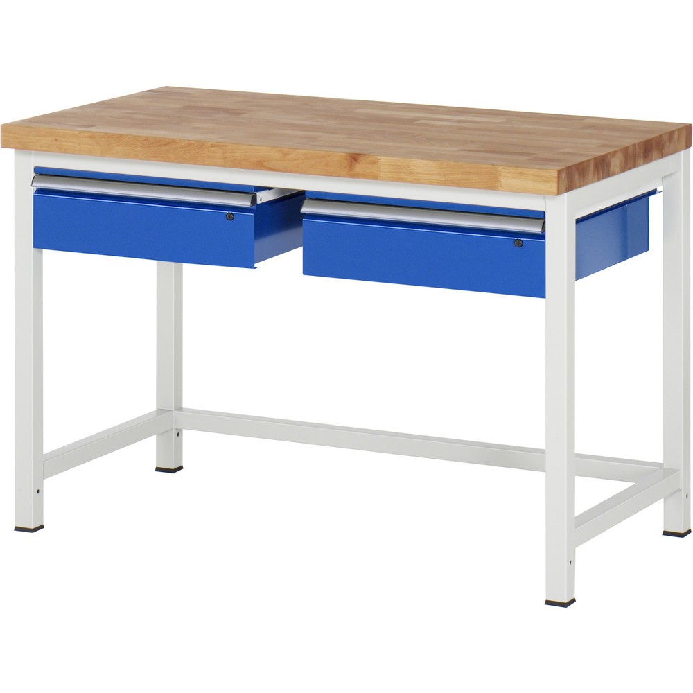 Číslo obrázka výrobku 1: Pracovný stôl RAU série 8000, v × š × h 840 × 1 250 × 700 mm, 2 zásuv., nosnosť zásuv. 50 kg