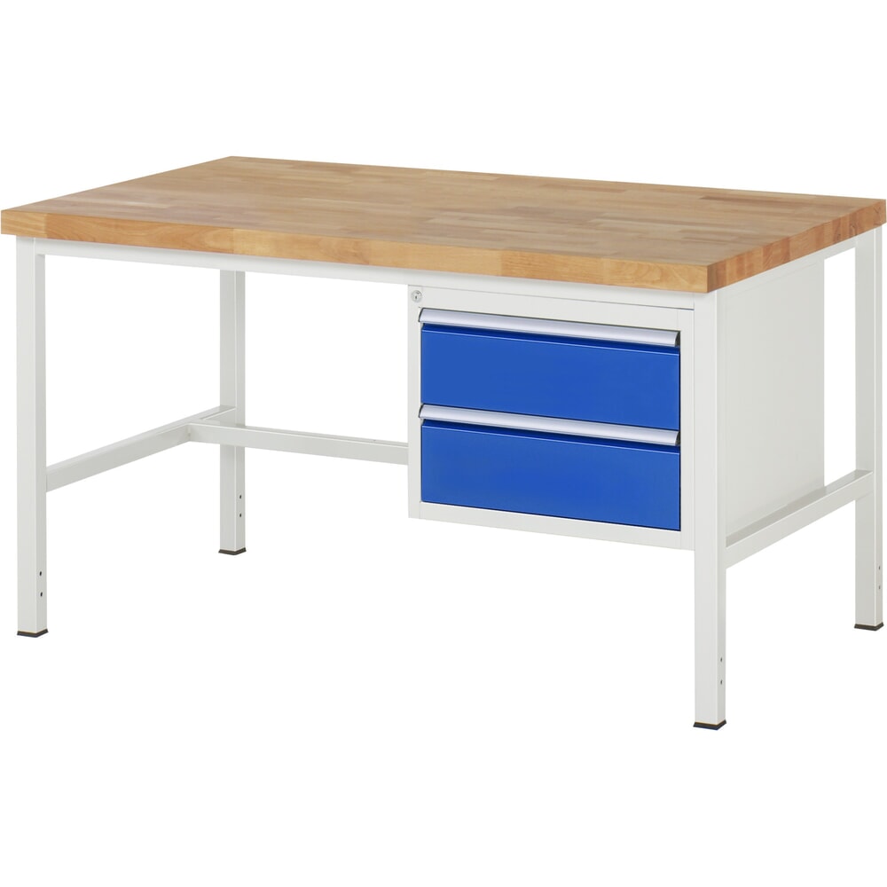 Obrázok výrobku: Pracovný stôl RAU série 8000, v × š × h 840 × 1 500 × 900 mm, 2 zásuv. s 90 % vysunutím, 2 × 180 mm, nosnosť zásuv. 100 kg