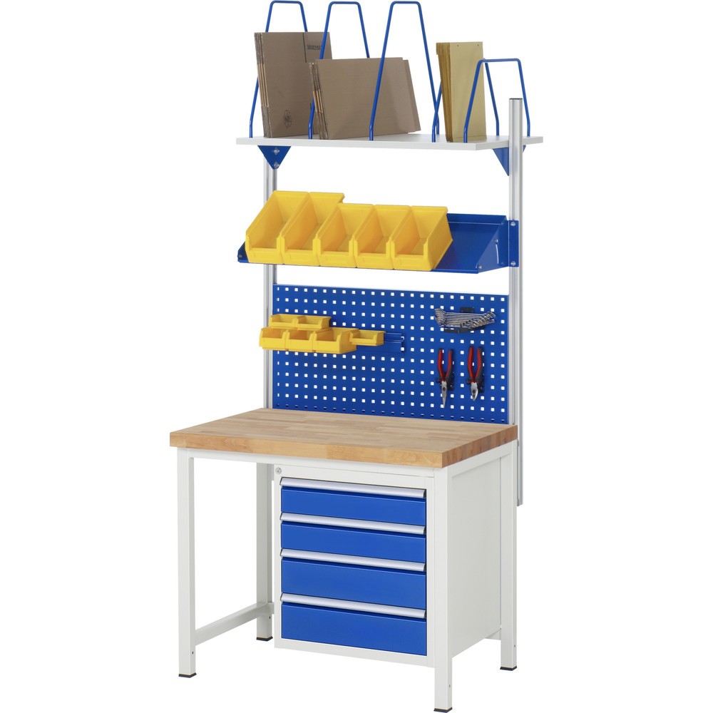 Číslo obrázka výrobku 6: Pracovný stôl RAU série 8000, v × š × h 840 × 1 000 × 700 mm, 4 zásuv. s 100 % vysunutím, 4 × 90 mm, nosnosť zásuv. 100 kg