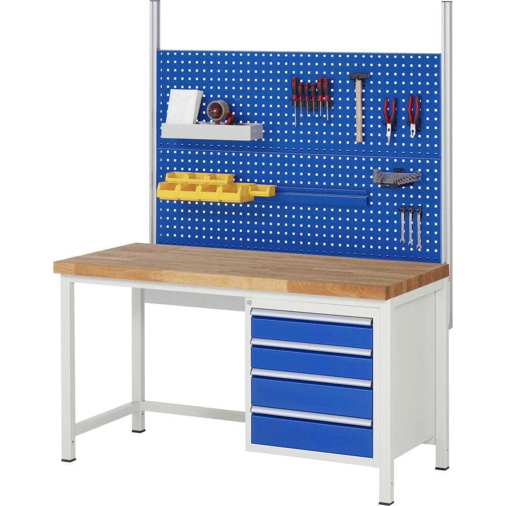Číslo obrázka výrobku 5: Pracovný stôl RAU série 8000, v × š × h 840 × 1 500 × 700 mm, 2 zásuv. s 90 % vysunutím, 2 × 180 mm, nosnosť zásuv. 100 kg
