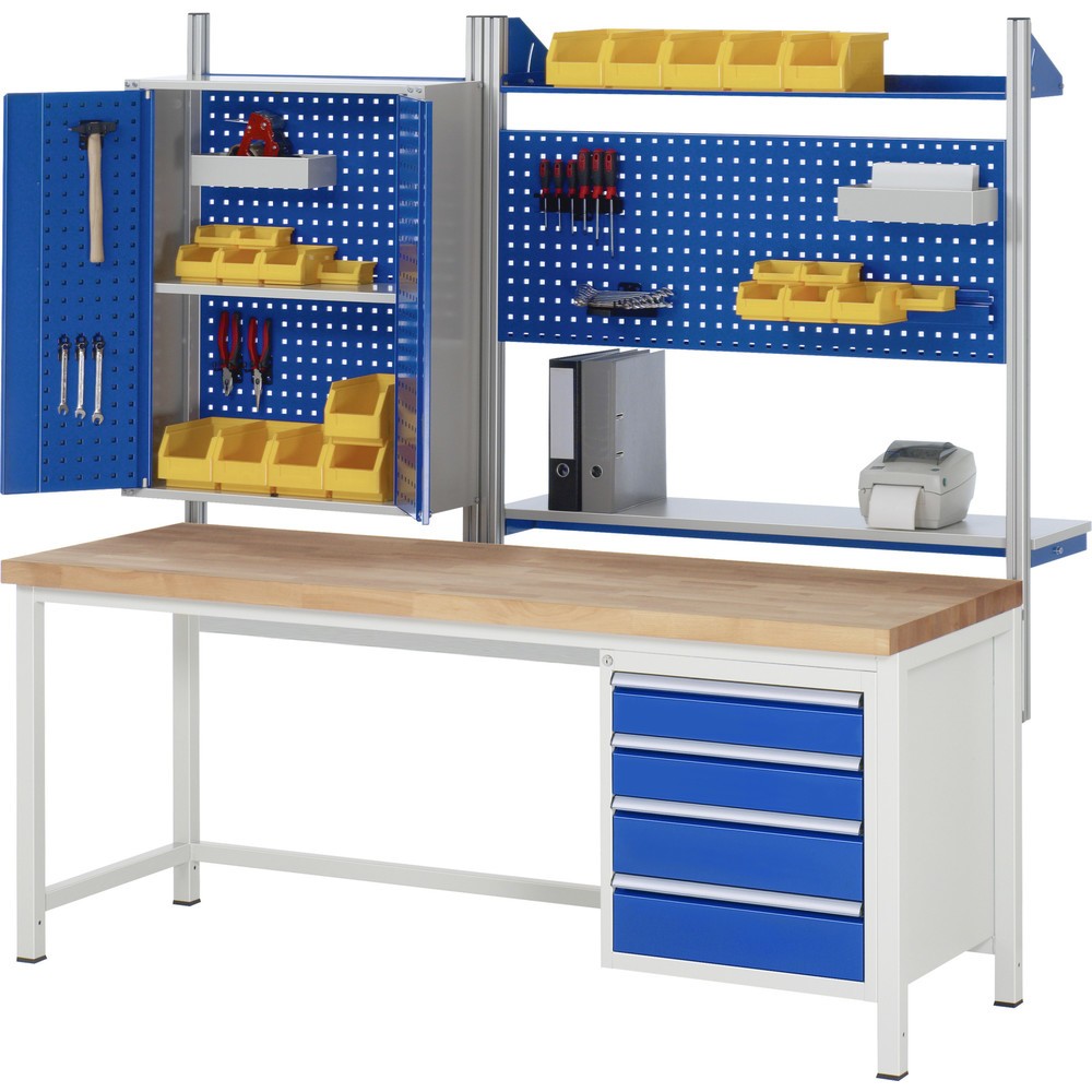 Číslo obrázka výrobku 7: Pracovný stôl RAU série 8000, v × š × h 840 – 1 040 × 2 000 × 700 mm, 4 zásuv. s 90 % vysunutím, 1 × 60, 2 × 90, 1 × 120 mm, nosnosť zásuv. 100 kg
