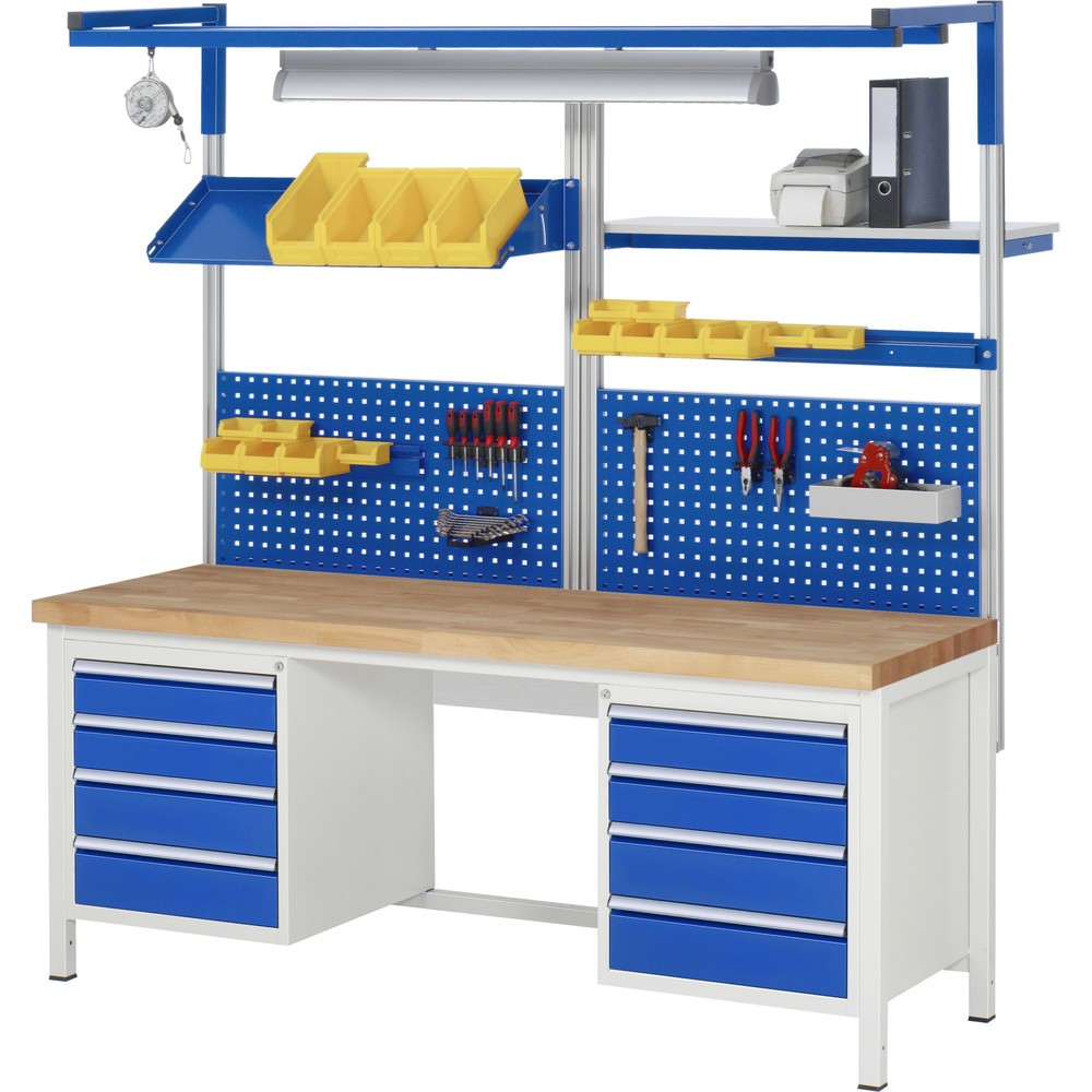 Číslo obrázka výrobku 7: Pracovný stôl RAU série 8000, počet kontajnerov: 2, v × š × h 840 – 1 040 × 2 000 × 700 mm, 8 zásuv. s 90 % vysunutím, 4 × 90, 2 × 150, 2 × 210 mm
