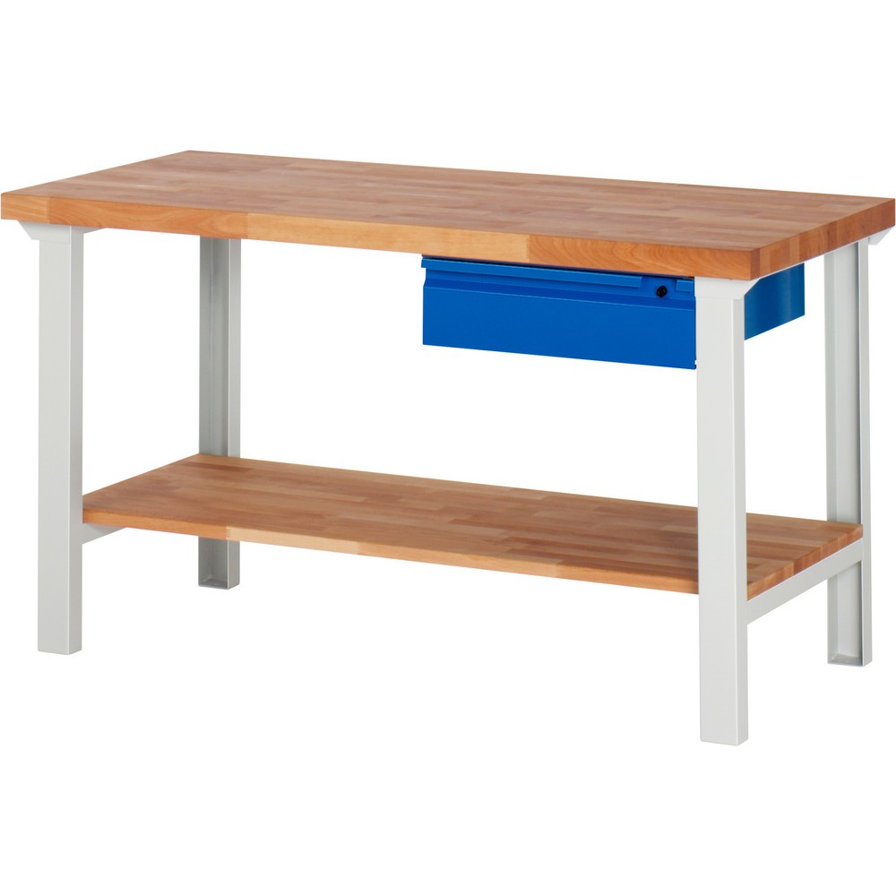 Obrázok výrobku: Pracovný stôl Steinbock® so zásuvkou a policou, V x Š x H 840 x 1500 x 700 mm, RAL 7035/5010