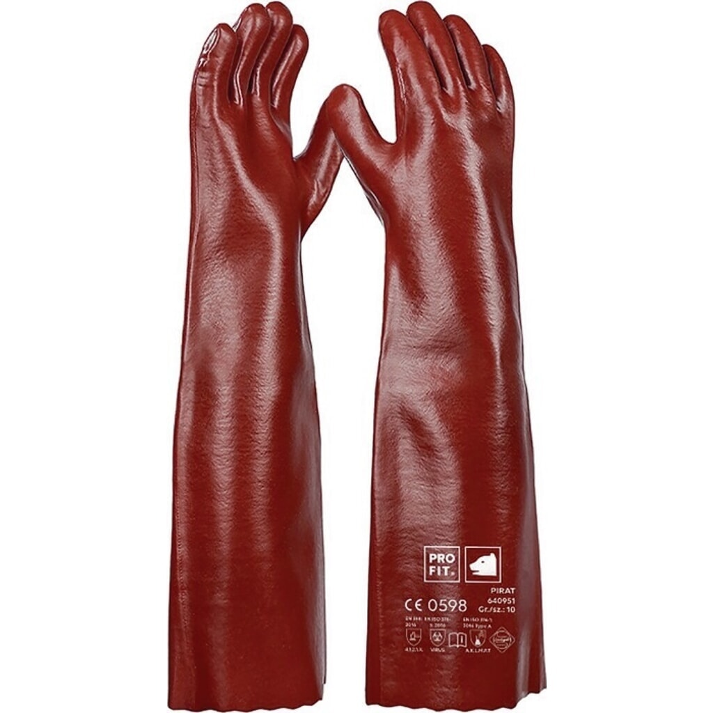PRO FIT Chemikalienschutzhandschuh Pirat, Größe 10 rotbraun, PVC Produktabbildung: PRO FIT Chemikalienschutzhandschuh Pirat, Größe 10 rotbraun, PVC