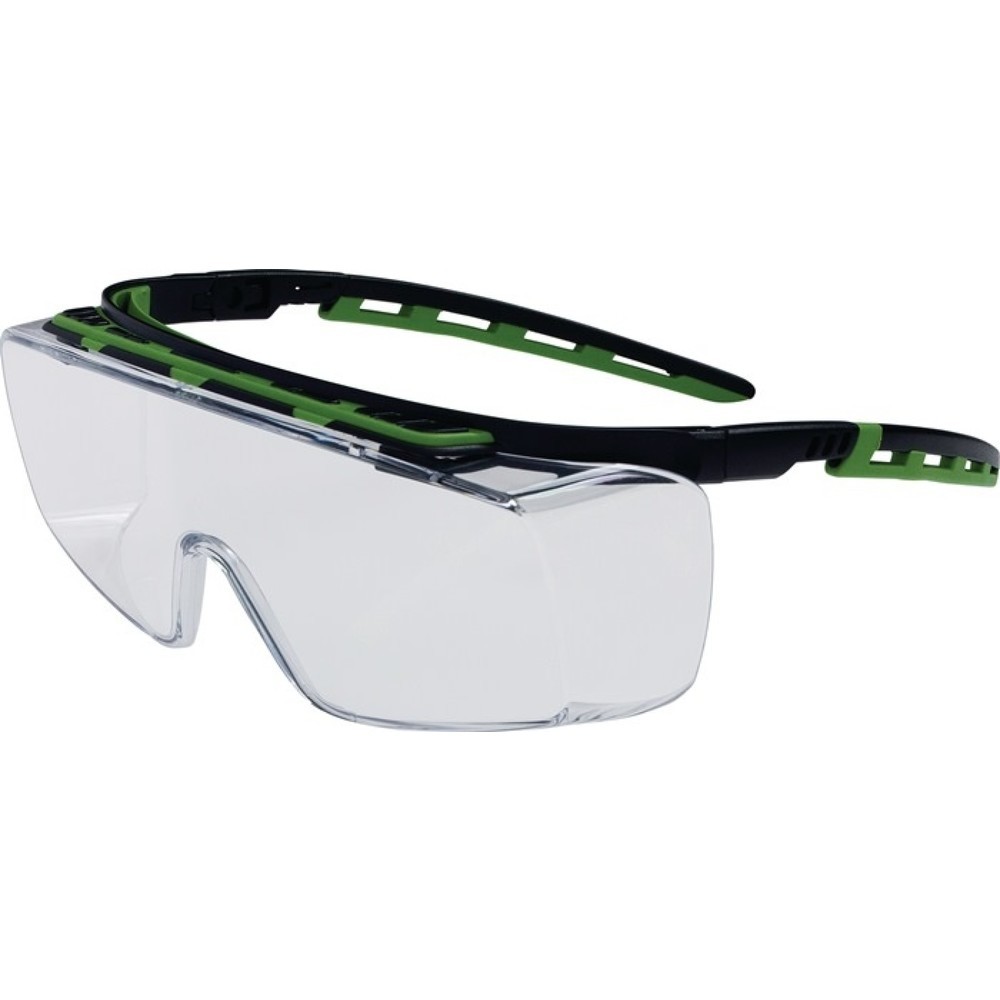 Produktabbildung: PRO FIT Schutzbrille Kubik, EN 166 EN 170, Bügel schwarz/grün, Scheibe klar