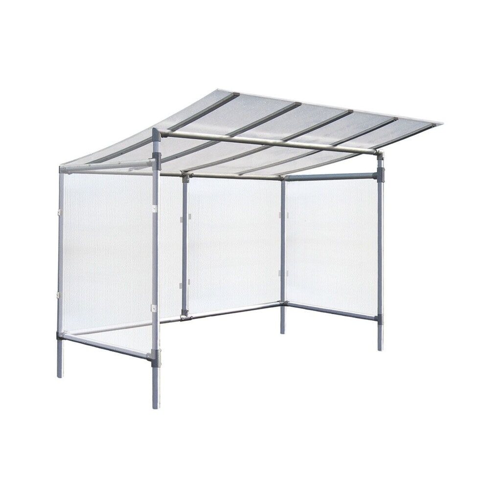 Produktabbildung: PROCITY® Alu-Überdachung All-In-One, 5 Plätze, mit Rückwand und Seitenverkleidungen, silber eloxiert