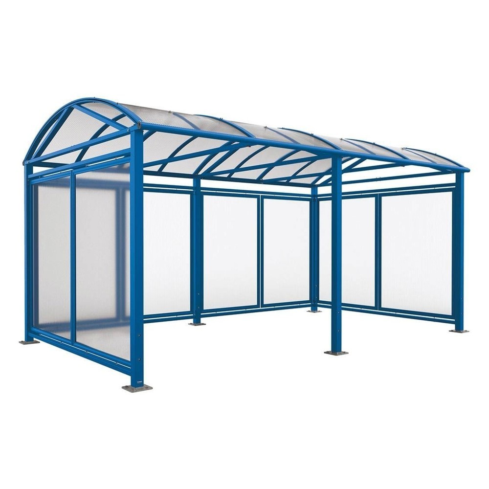 Produktabbildung: PROCITY® Fahr- und Motorrad-Überdachung All-In-One, L, Grundmodell und Erweiterung mit Rückwand, Seitenverkleidungen, blau