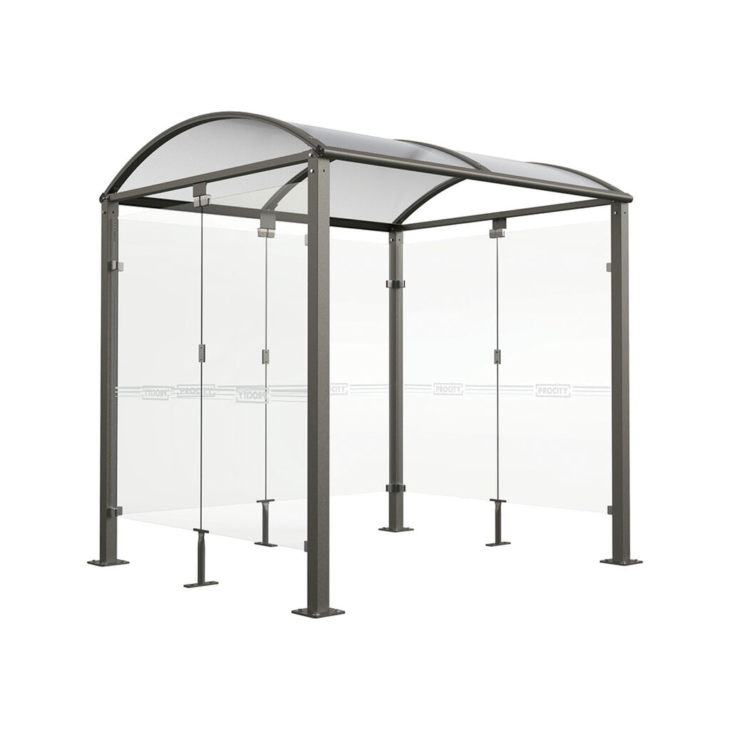 PROCITY® Fahrradüberdachung All-In-One, M, Grundmodell mit Rückwand und Seitenverkleidungen aus Glas, feste Pfosten, anthrazit Produktabbildung: PROCITY® Fahrradüberdachung All-In-One, M, Grundmodell mit Rückwand und Seitenverkleidungen aus Glas, feste Pfosten, anthrazit