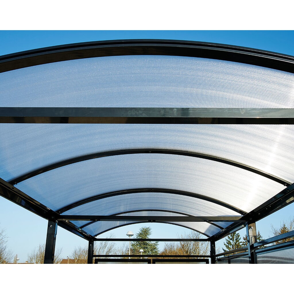 PROCITY® Fahrradüberdachung All-In-One, M, Grundmodell mit Rückwand und Seitenverkleidungen aus Polycarbonat, feste Pfosten, anthrazit Produktabbildung Nr. 6: PROCITY® Fahrradüberdachung All-In-One, M, Grundmodell mit Rückwand und Seitenverkleidungen aus Polycarbonat, feste Pfosten, anthrazit
