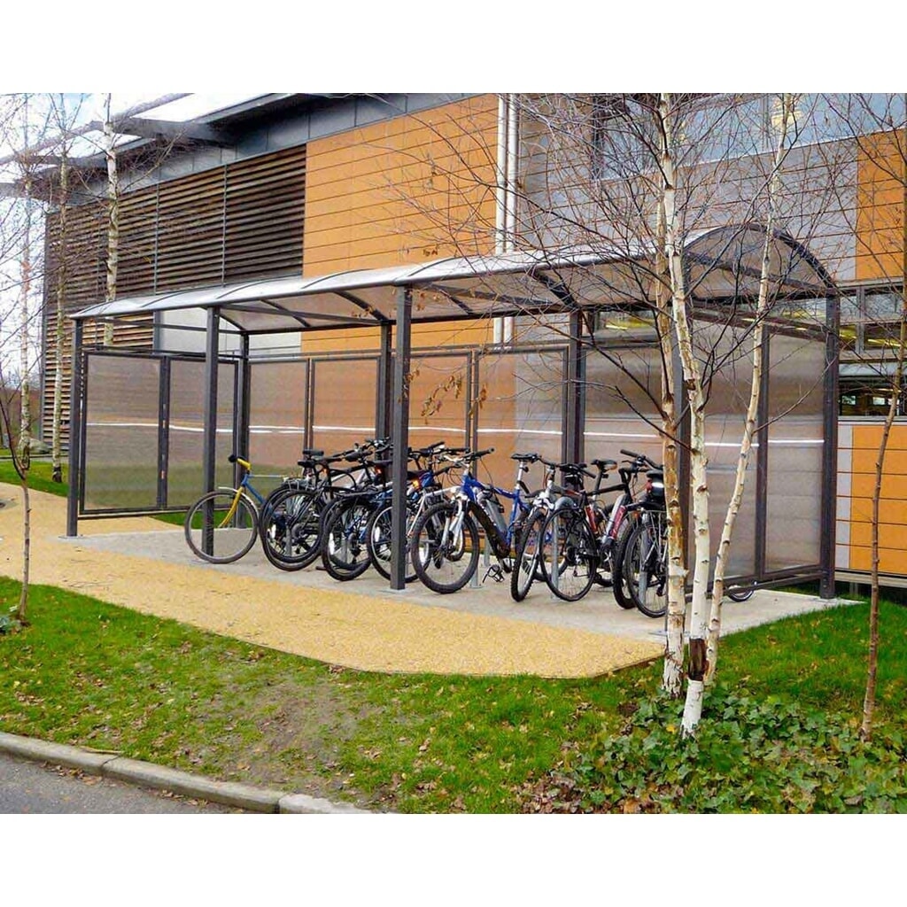 Produktabbildung Nr. 8: PROCITY® Fahrradüberdachung All-In-One, M, Grundmodell mit Rückwand und Seitenverkleidungen aus Polycarbonat, feste Pfosten, anthrazit