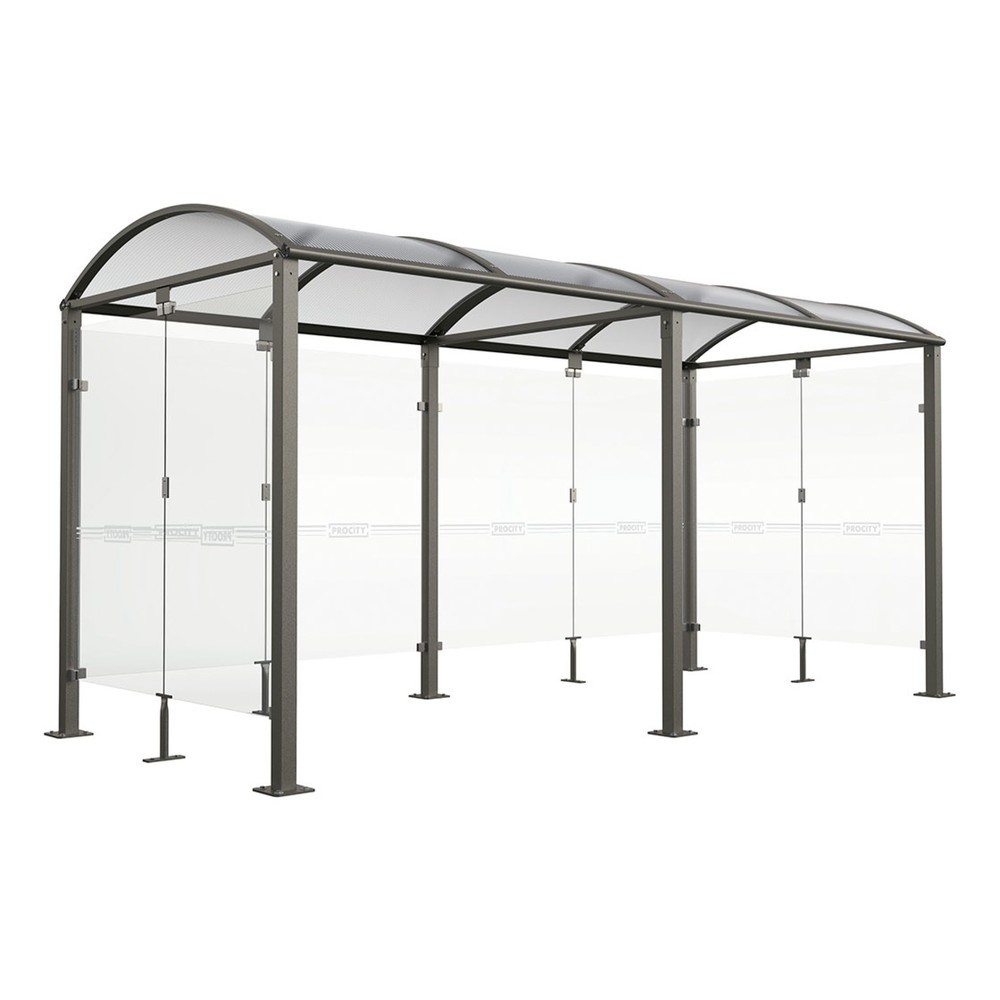 Produktabbildung: PROCITY® Fahrradüberdachung All-In-One, M, Grundmodell und Erweiterung mit Rückwand und Seitenverkleidungen aus Glas, feste Pfosten, anthrazit