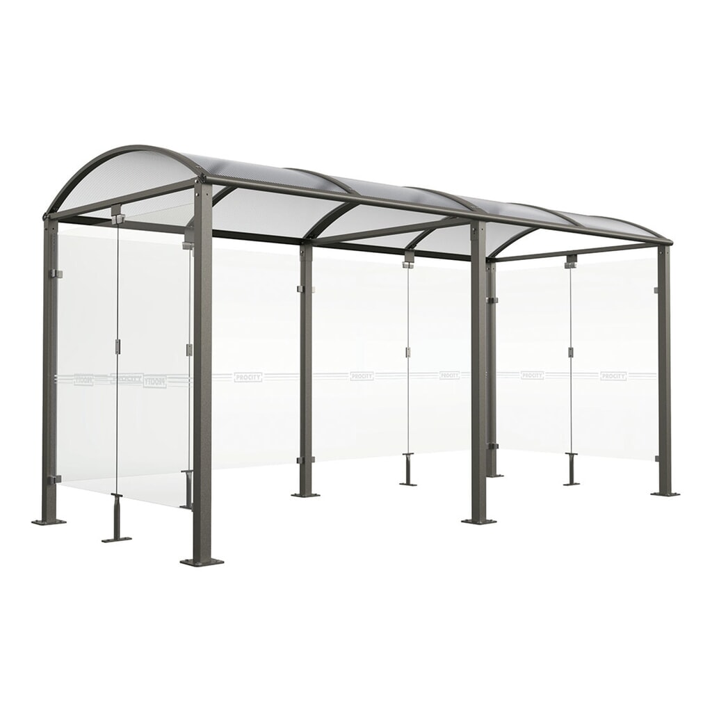 PROCITY® Fahrradüberdachung All-In-One, M, Grundmodell und Erweiterung mit Rückwand und Seitenverkleidungen aus Glas, feste Pfosten, anthrazit Produktabbildung: PROCITY® Fahrradüberdachung All-In-One, M, Grundmodell und Erweiterung mit Rückwand und Seitenverkleidungen aus Glas, feste Pfosten, anthrazit