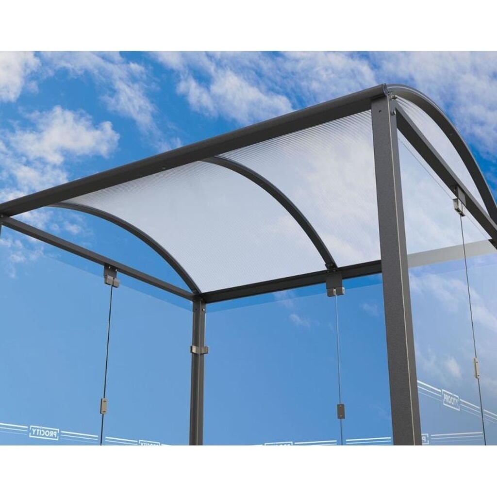 PROCITY® Fahrradüberdachung M, Anbaueinheit, mit Glasrückwand, feste Pfosten, anthrazit Produktabbildung Nr. 3: PROCITY® Fahrradüberdachung M, Anbaueinheit, mit Glasrückwand, feste Pfosten, anthrazit