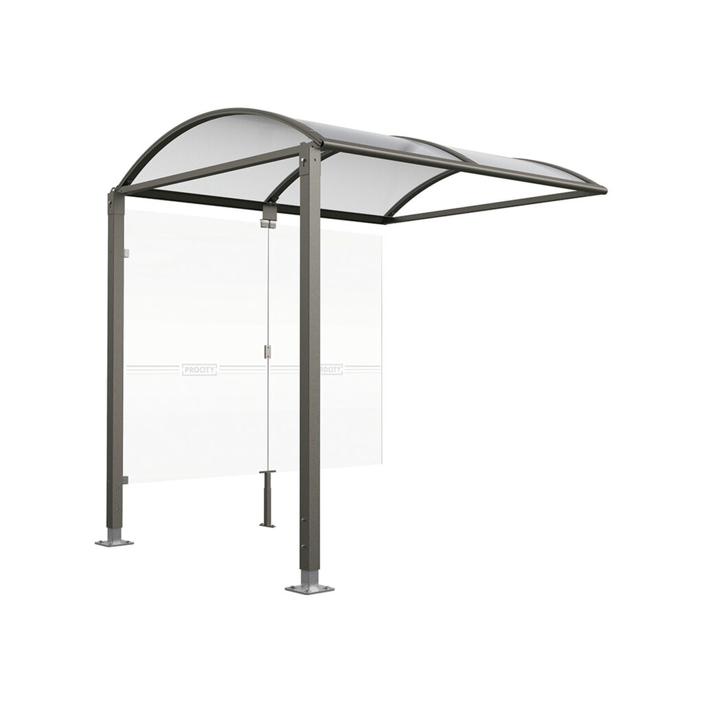 PROCITY® Fahrradüberdachung M, Anbaueinheit, mit Glasrückwand, höhenverstellbare Pfosten, anthrazit Produktabbildung: PROCITY® Fahrradüberdachung M, Anbaueinheit, mit Glasrückwand, höhenverstellbare Pfosten, anthrazit