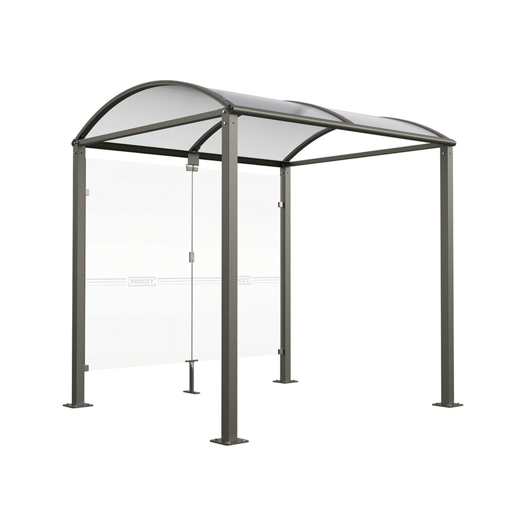 Produktabbildung: PROCITY® Fahrradüberdachung M, mit Glasrückwand, feste Pfosten, anthrazit