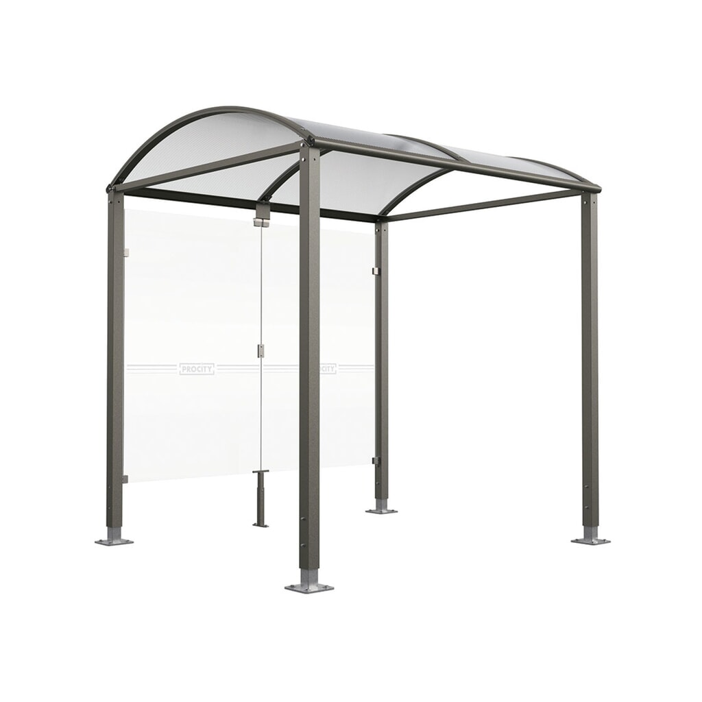 Produktabbildung: PROCITY® Fahrradüberdachung M, mit Glasrückwand, höhenverstellbare Pfosten, anthrazit