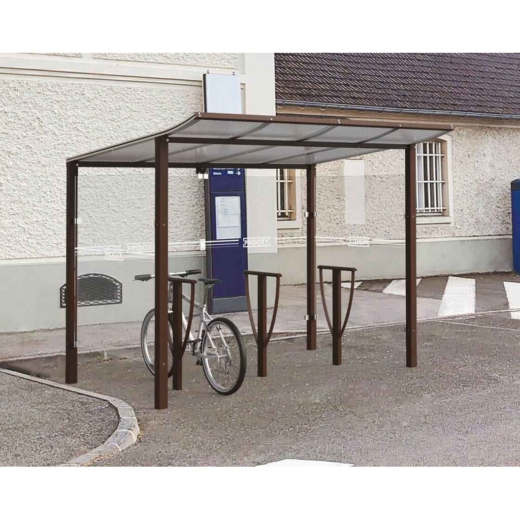 PROCITY® Fahrradüberdachung Modulo, All-In-One, Grundmodell, mit Rückwand und Seitenverkleidungen aus Glas, anthrazit Produktabbildung: PROCITY® Fahrradüberdachung Modulo, All-In-One, Grundmodell, mit Rückwand und Seitenverkleidungen aus Glas, anthrazit
