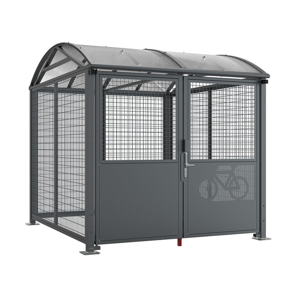 PROCITY® Fahrradunterstand L, Grundmodell, mit Verkleidungen und Tür mit Zahlencode, Stahlgitter beschichtet, anthrazit Produktabbildung: PROCITY® Fahrradunterstand L, Grundmodell, mit Verkleidungen und Tür mit Zahlencode, Stahlgitter beschichtet, anthrazit