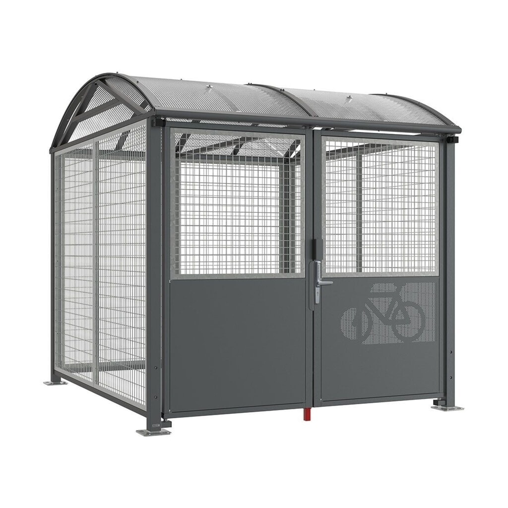 Produktabbildung: PROCITY® Fahrradunterstand L, Grundmodell, mit Verkleidungen und Tür mit Zahlencode, Stahlgitter feuerverzinkt, anthrazit