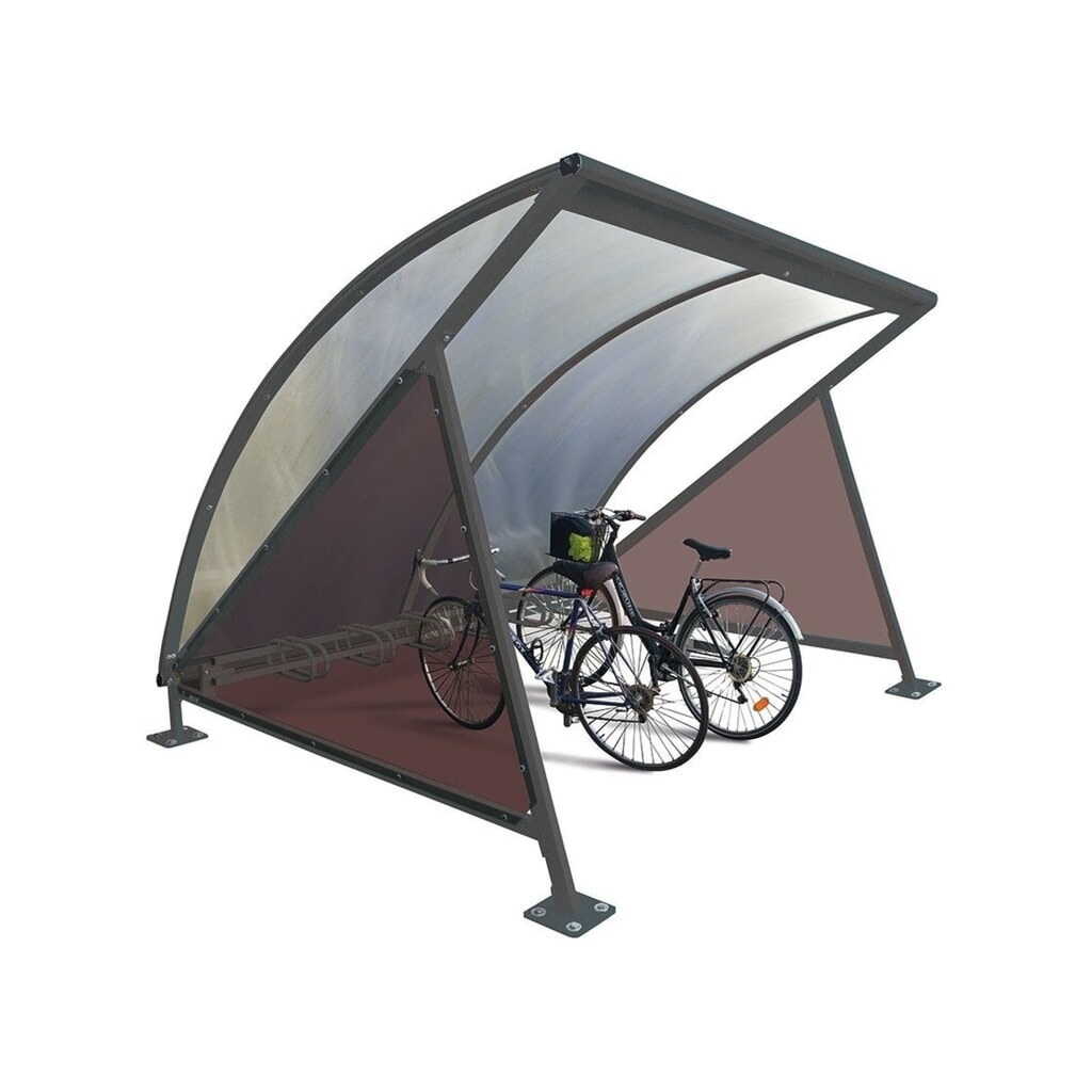 Produktabbildung: PROCITY® Halbmond-Überdachung, Grundmodell, mit getönten Verkleidungen, Fahrradständer 6 Plätze, anthrazit